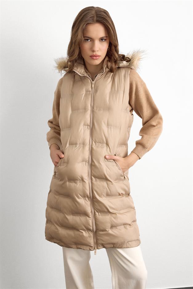 Patterned Puffer Vest with Removable Hood STONE 8210