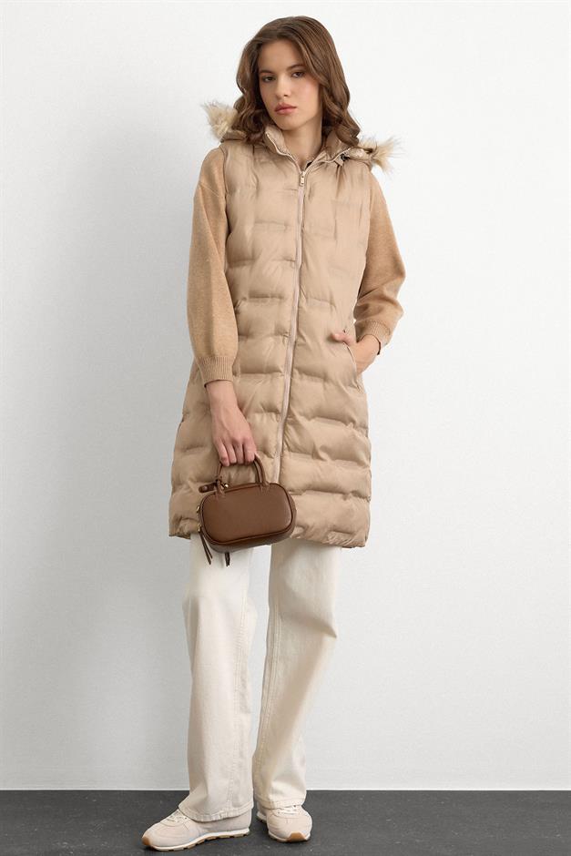 Patterned Puffer Vest with Removable Hood STONE 8210