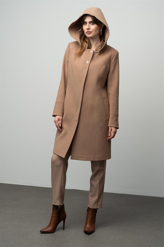 Detachable Hooded Cup Detailed Coat CAMEL 3041