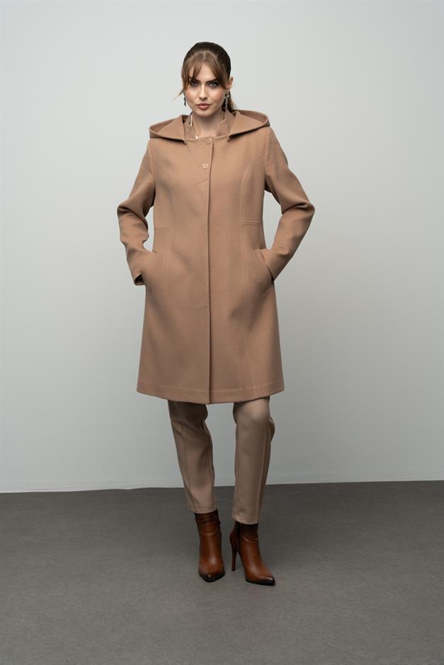Detachable Hooded Cup Detailed Coat CAMEL 3041