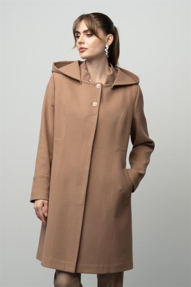 Detachable Hooded Cup Detailed Coat CAMEL 3041