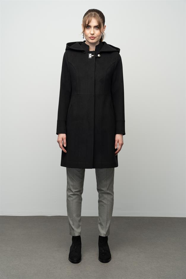 Detachable Hooded Coat with Metal Accessories BLACK 3036