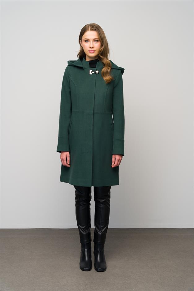 Detachable Hooded Coat with Metal Accessories GREEN 3036