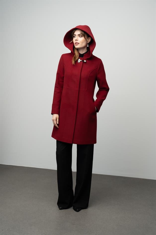 Detachable Hooded Coat with Metal Accessories CRIMSON 3036