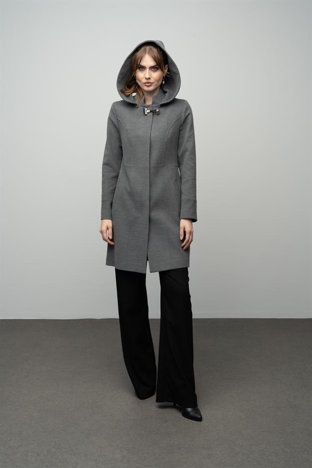 Detachable Hooded Coat with Metal Accessories DARK GREY 3036