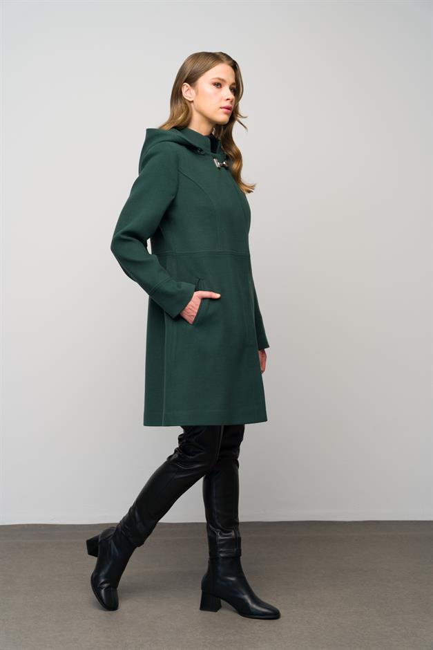 Detachable Hooded Coat with Metal Accessories GREEN 3036