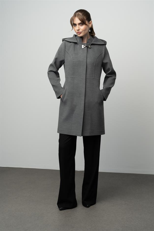 Detachable Hooded Coat with Metal Accessories DARK GREY 3036