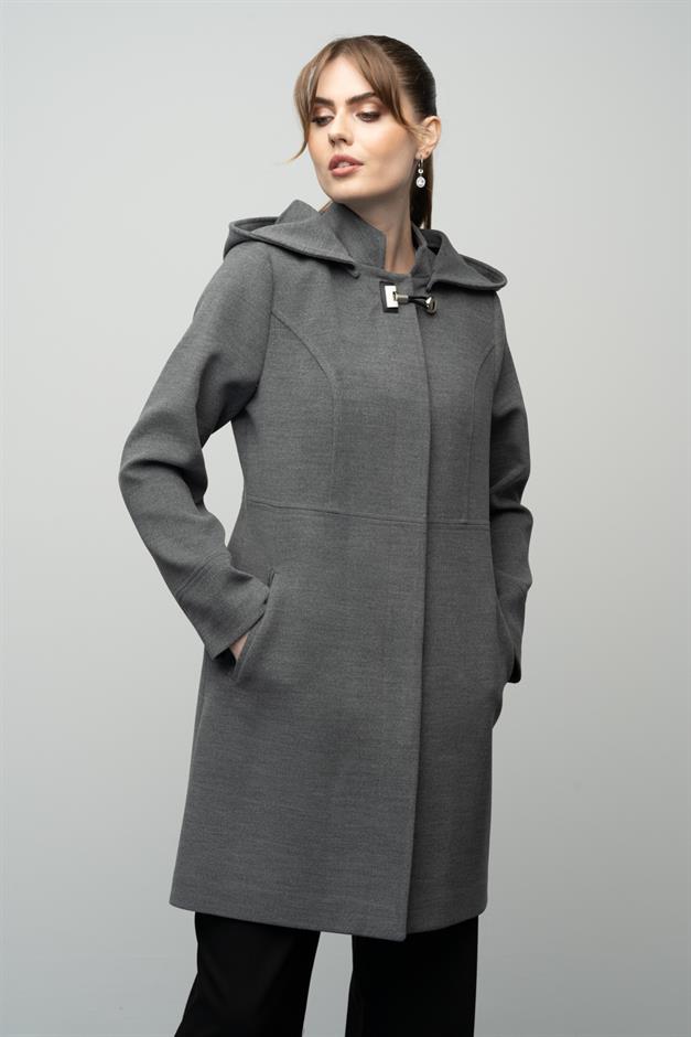 Detachable Hooded Coat with Metal Accessories DARK GREY 3036