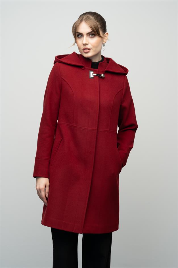 Detachable Hooded Coat with Metal Accessories CRIMSON 3036