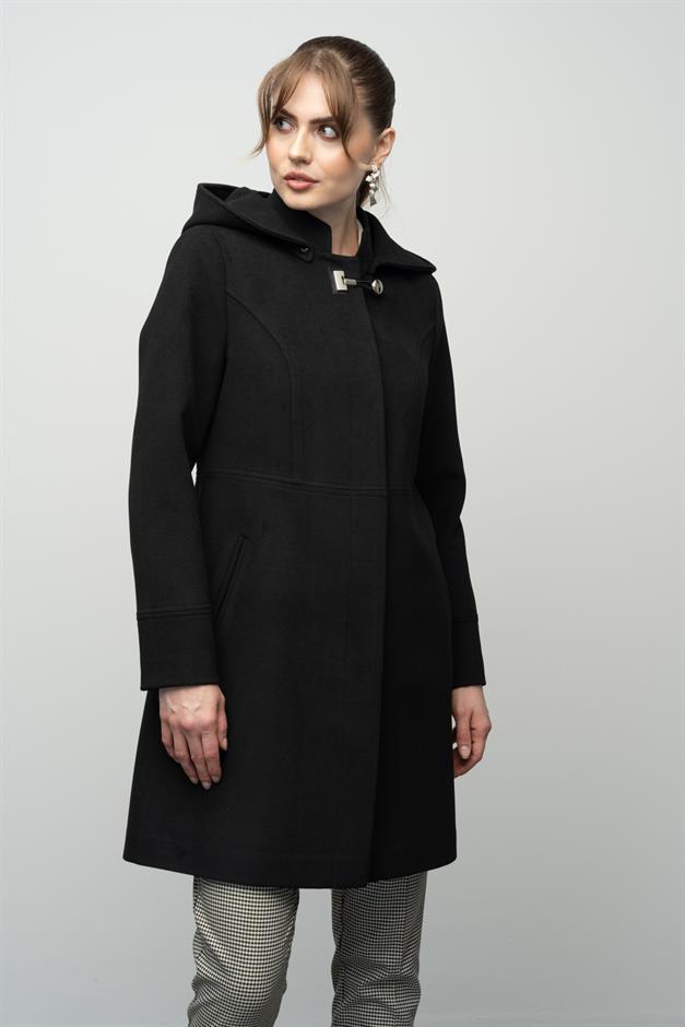 Detachable Hooded Coat with Metal Accessories BLACK 3036