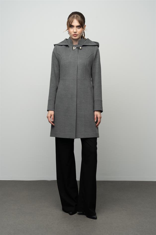 Detachable Hooded Coat with Metal Accessories DARK GREY 3036