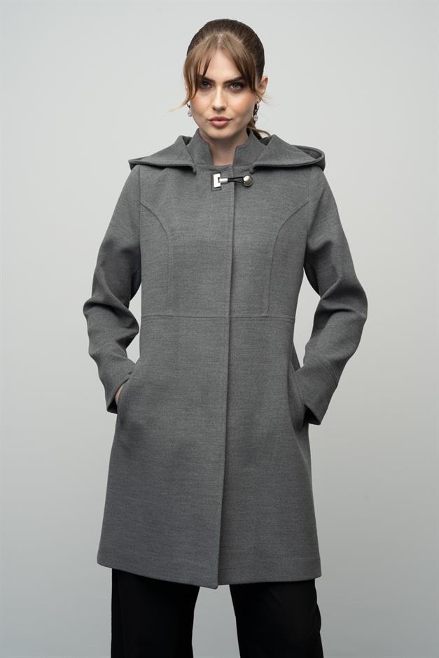 Detachable Hooded Coat with Metal Accessories DARK GREY 3036