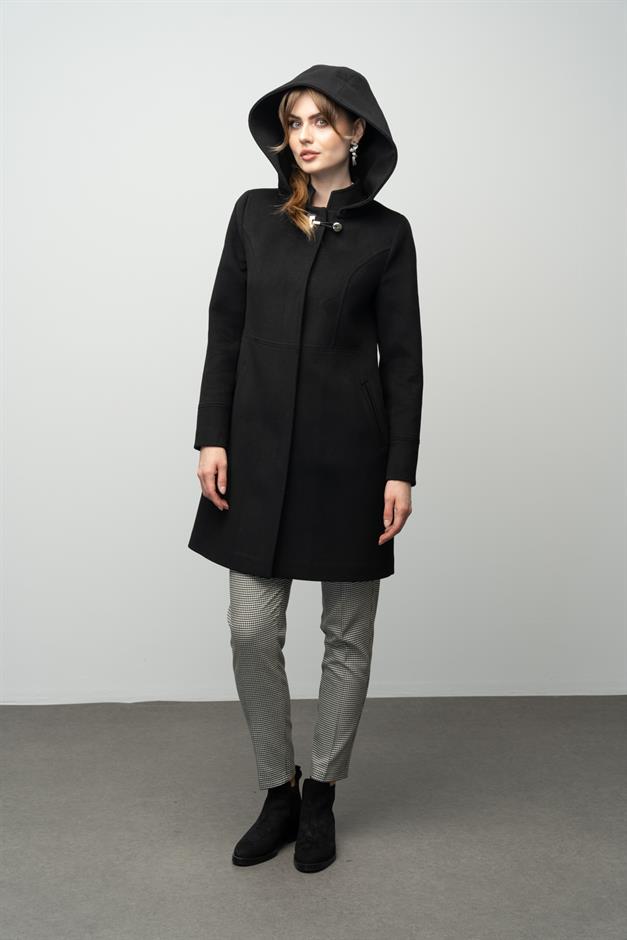 Detachable Hooded Coat with Metal Accessories BLACK 3036