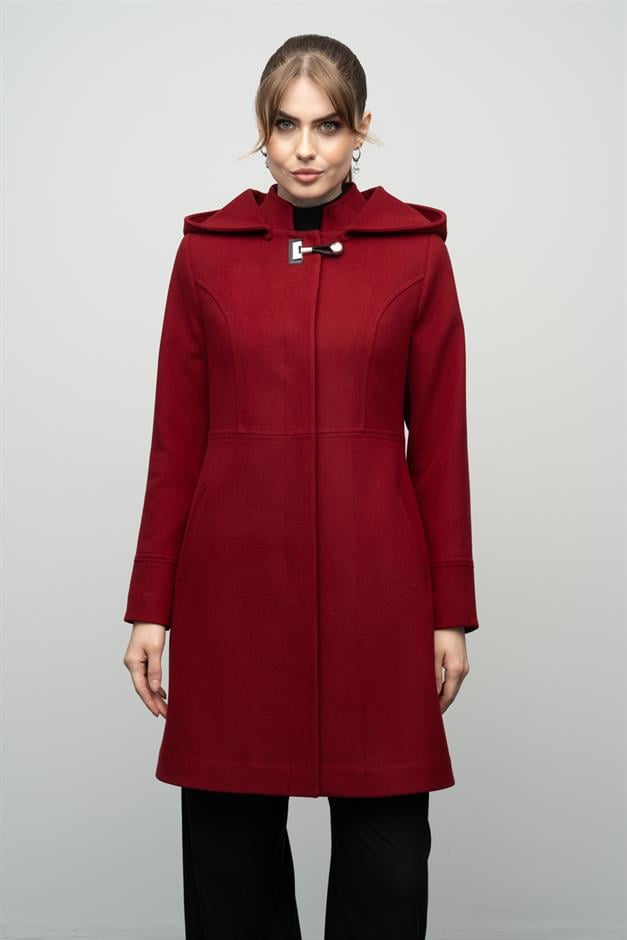 Detachable Hooded Coat with Metal Accessories CRIMSON 3036