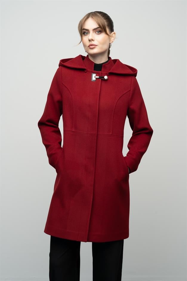 Detachable Hooded Coat with Metal Accessories CRIMSON 3036