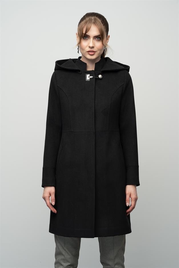 Detachable Hooded Coat with Metal Accessories BLACK 3036