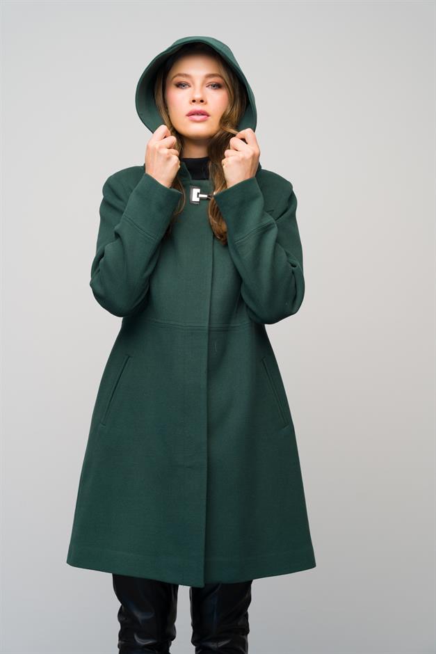 Detachable Hooded Coat with Metal Accessories GREEN 3036