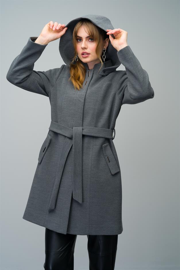 Detachable Hooded Coat with Metal Snap Accessories DARK GREY 3021