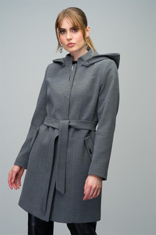 Detachable Hooded Coat with Metal Snap Accessories DARK GREY 3021