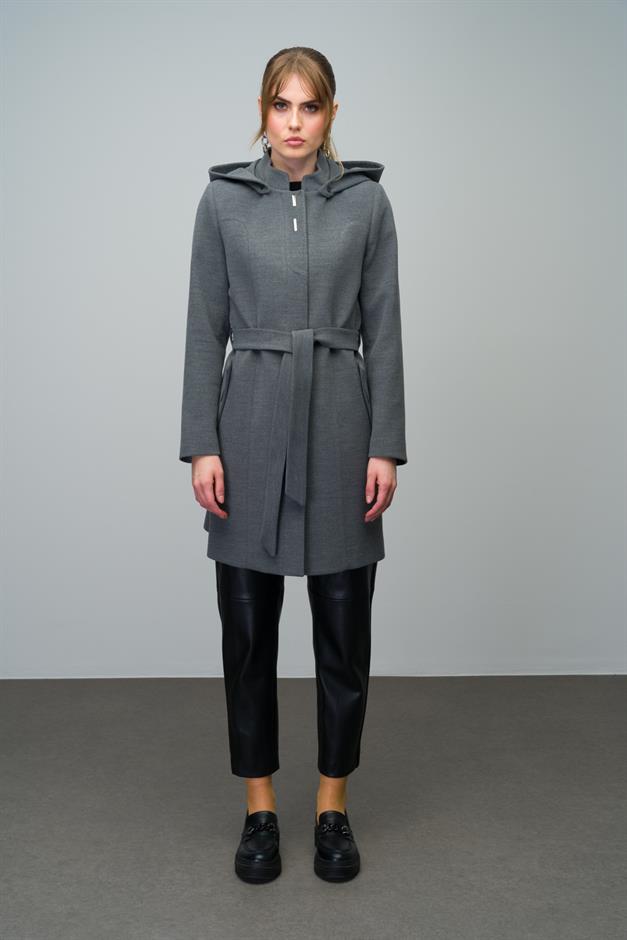 Detachable Hooded Coat with Metal Snap Accessories DARK GREY 3021