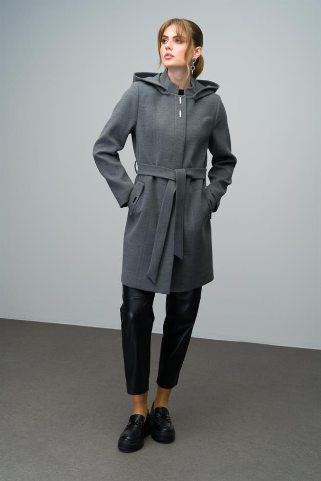 Detachable Hooded Coat with Metal Snap Accessories DARK GREY 3021