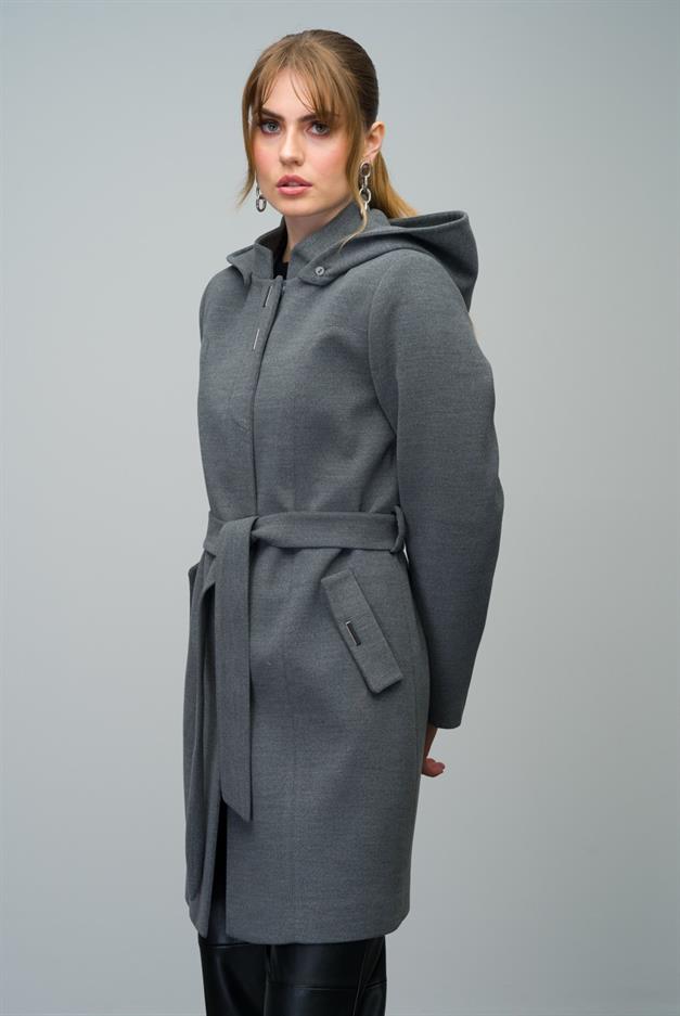 Detachable Hooded Coat with Metal Snap Accessories DARK GREY 3021