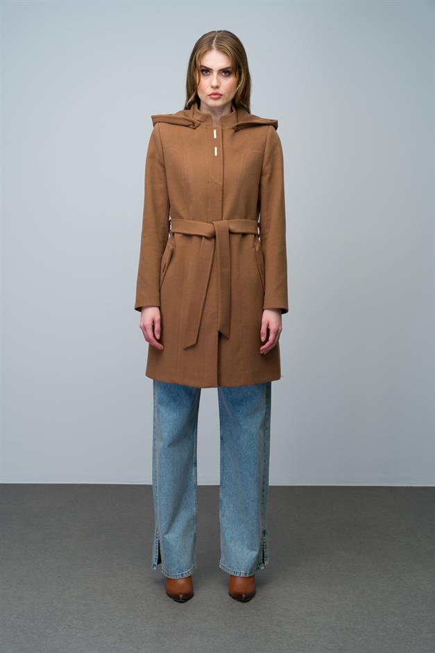 Detachable Hooded Coat with Metal Snap Accessories CAMEL 3021