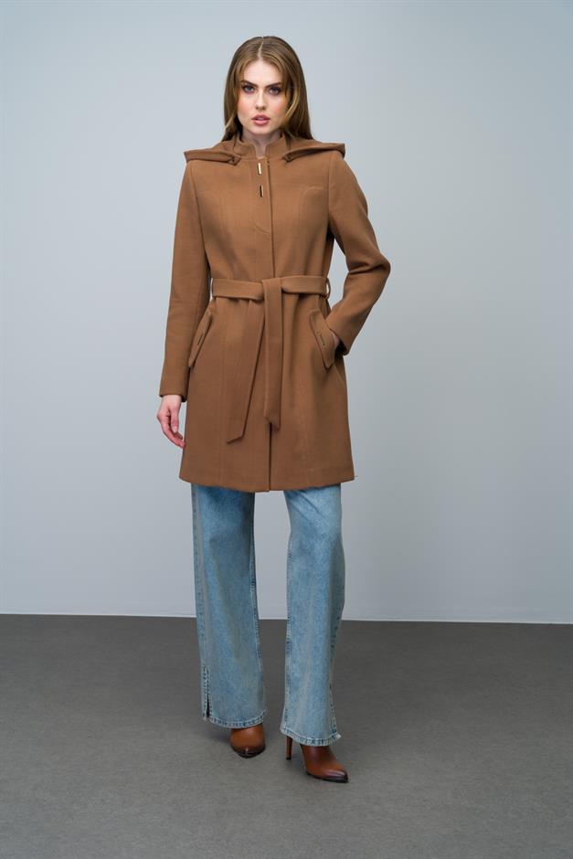 Detachable Hooded Coat with Metal Snap Accessories CAMEL 3021