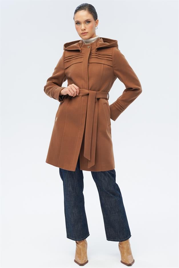 معطف قابل للفصل بغطاء رأس ومضلع ومفصل التبغ 3126