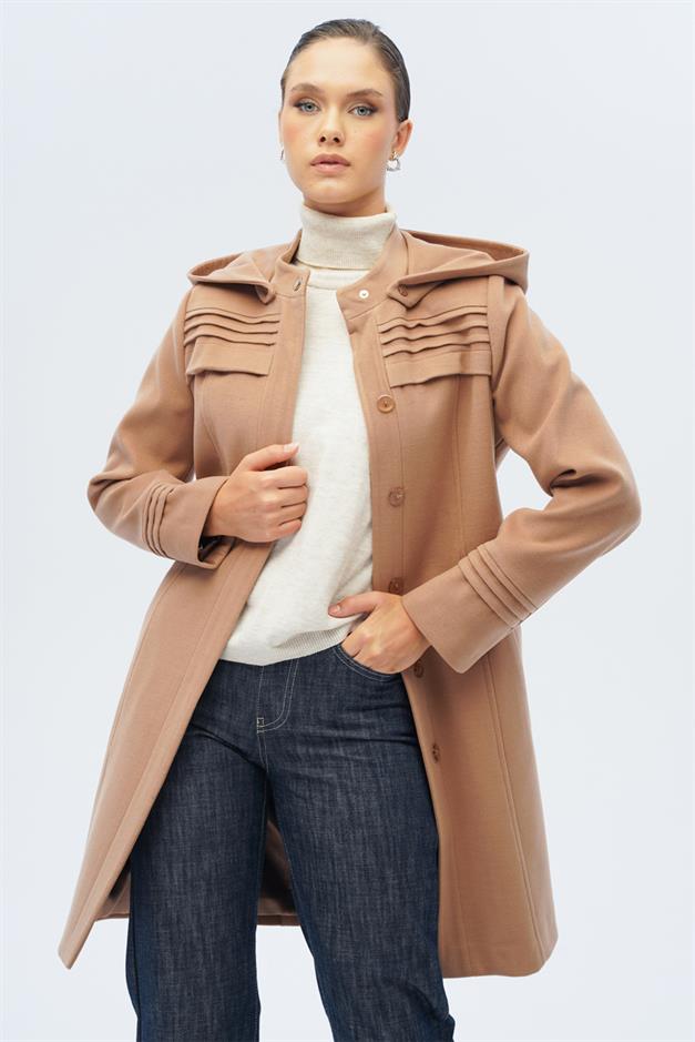 معطف قابل للفصل بغطاء رأس ومضلع ومفصل كامل 3126