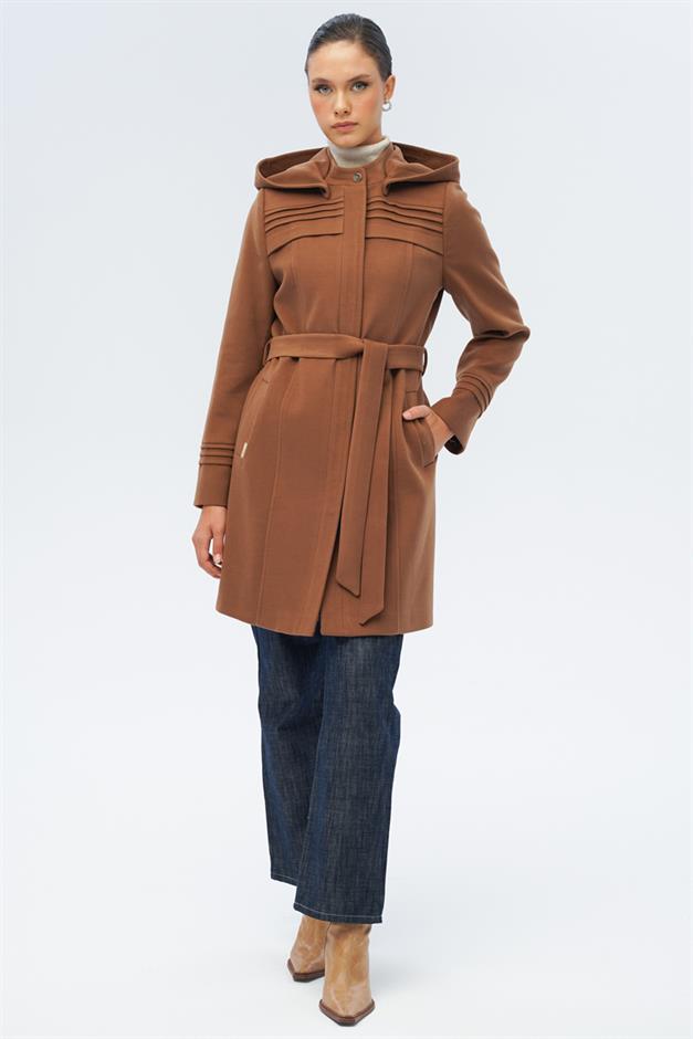 معطف قابل للفصل بغطاء رأس ومضلع ومفصل التبغ 3126