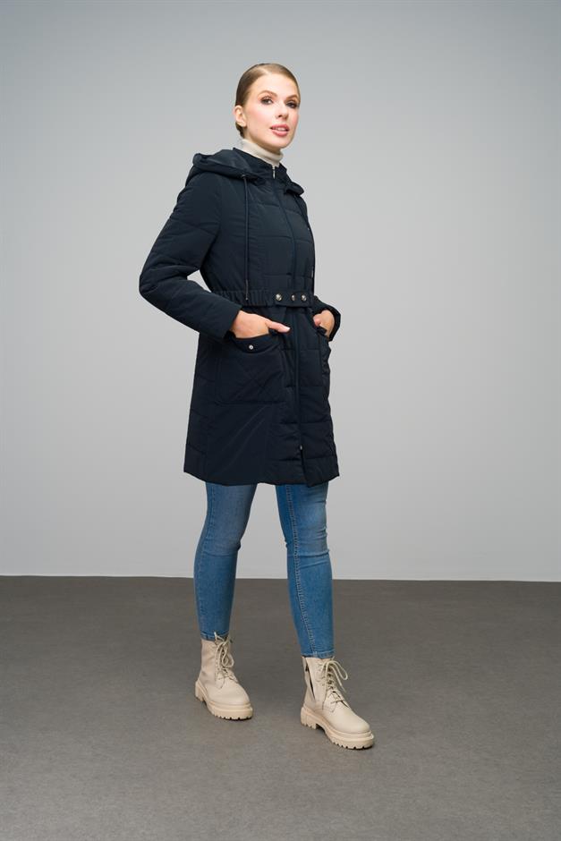 Removable Hooded Quilted Coat with Pocket NAVY 6659
