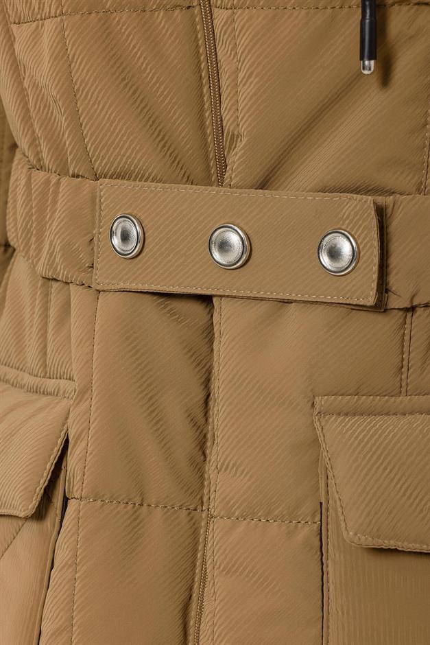 Removable Hooded Quilted Coat with Pocket CAMEL 6659