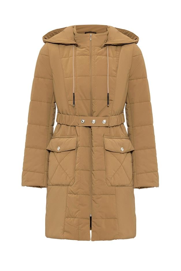 Removable Hooded Quilted Coat with Pocket CAMEL 6659