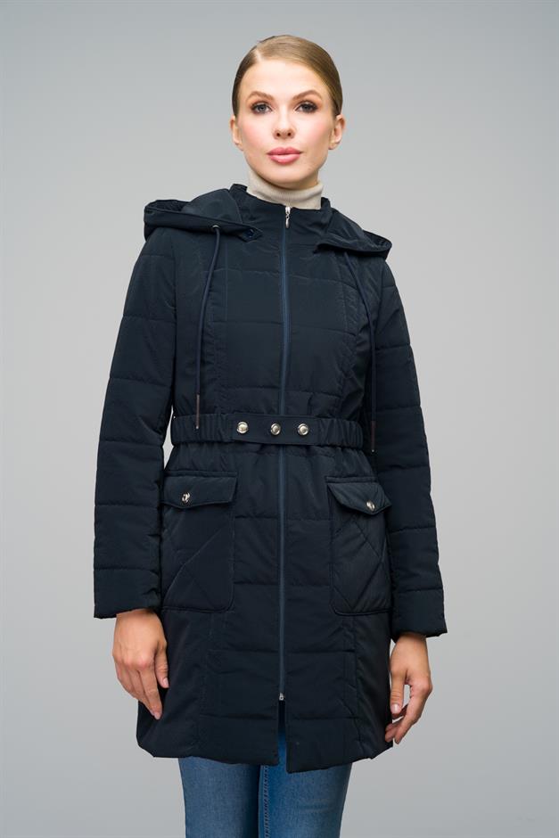 Removable Hooded Quilted Coat with Pocket NAVY 6659