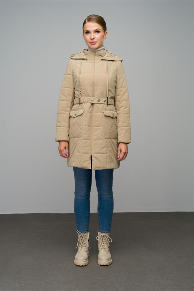 Removable Hooded Quilted Coat with Pocket IVORY 6659
