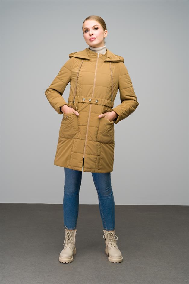 Removable Hooded Quilted Coat with Pocket CAMEL 6659