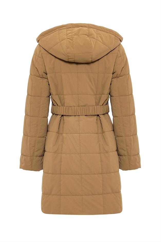 Removable Hooded Quilted Coat with Pocket CAMEL 6659
