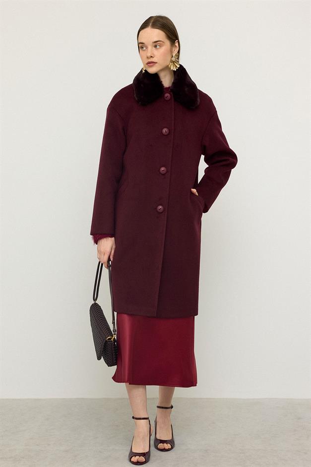 Detachable Furry Low Sleeve Plus Size Coat DAMSON 3089
