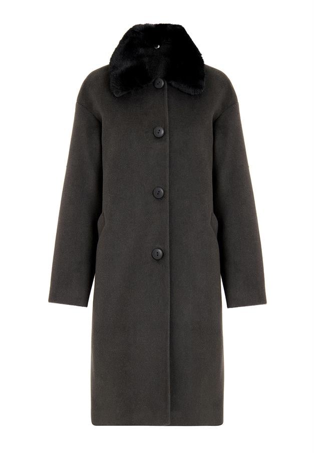 معطف فروي قابل للفصل بأكمام منخفضة ومقاس كبير أنثراسايت 3089