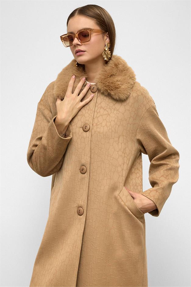 معطف فروي قابل للفصل بأكمام منخفضة ومقاس كبير كامل 3089