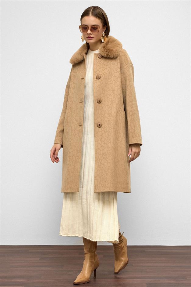 معطف فروي قابل للفصل بأكمام منخفضة ومقاس كبير كامل 3089