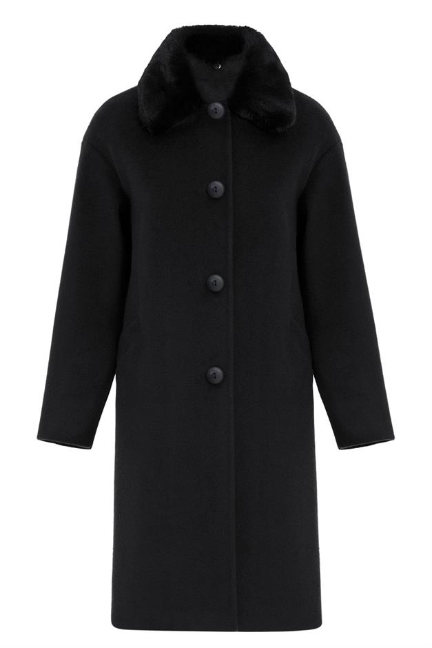 Detachable Furry Low Sleeve Plus Size Coat BLACK 3089