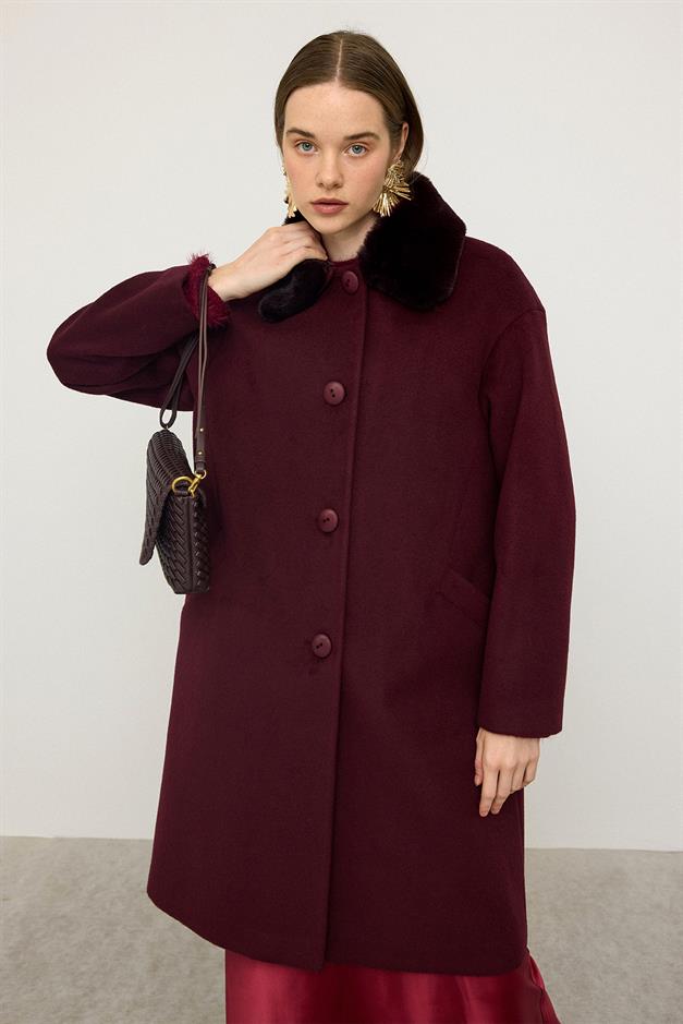 Detachable Furry Low Sleeve Plus Size Coat DAMSON 3089