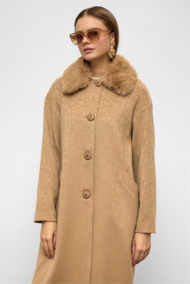 معطف فروي قابل للفصل بأكمام منخفضة ومقاس كبير كامل 3089