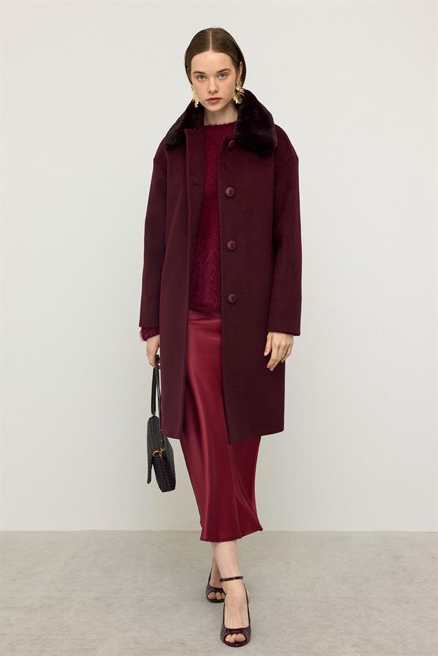 Detachable Furry Low Sleeve Plus Size Coat DAMSON 3089