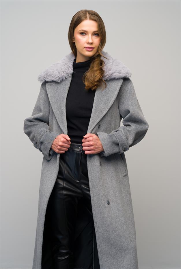 معطف فروي كبير الحجم بأكمام منخفضة وقابل للفصل أ.جري 3067