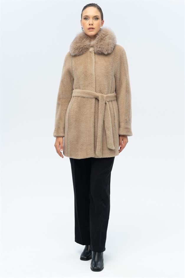 معطف فروي قابل للإزالة بتفاصيل لؤلؤية فيزون 3098-TK