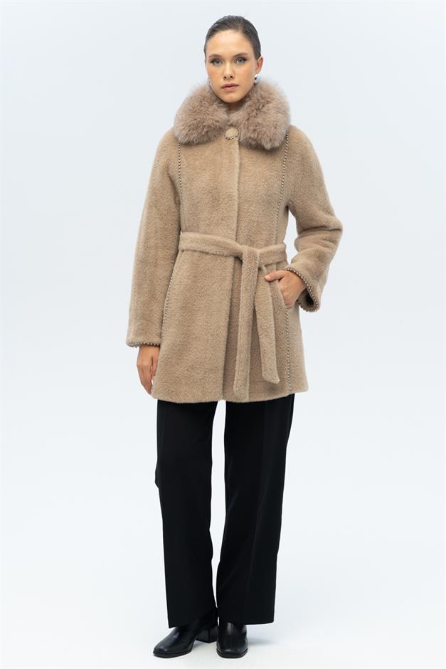 معطف فروي قابل للإزالة بتفاصيل لؤلؤية فيزون 3098-TK