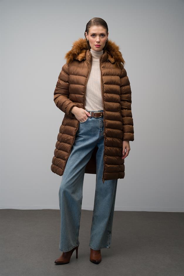 Detachable Fur Hooded Puffer Jacket CAMEL 6401